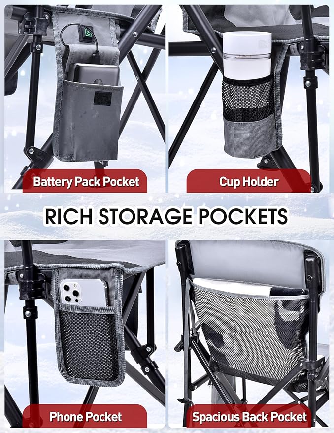 Heated Camping Chair - Fully Padded Heated Chairs Outdoor Sports Battery NOT Included