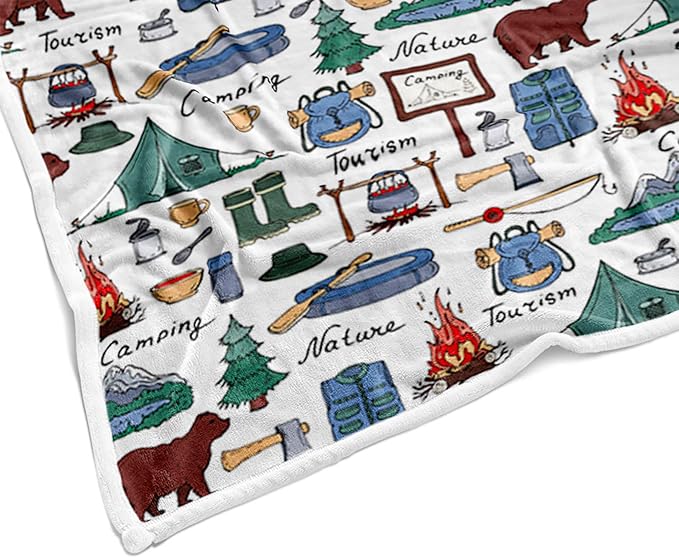 Camper Throw Blanket RV Camper Accessories for Travel Trailers Throw Blanket Flannel Camping Soft Warm Cozy Throws Cover for Couch Chair Sofa Bed Outdoor Inside Travel Decor
