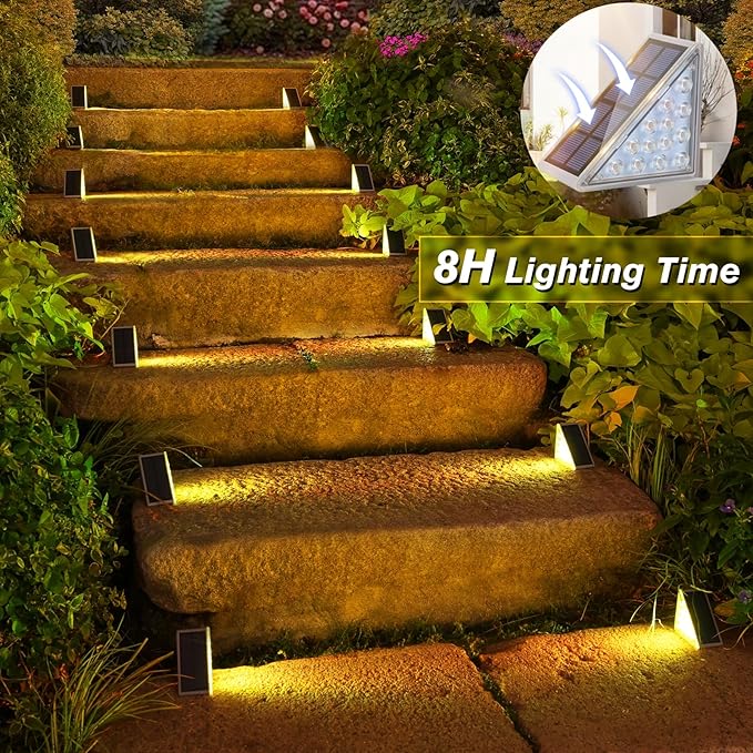 VOLISUN Solar Stair Lights 12 Pack 7 Fixed Colors Solar Step Lights Outdoor Waterproof IP67 LED Outdoor Step Light Deck Light Outdoor Decor for Garden Stair Front Step Porch and Patio