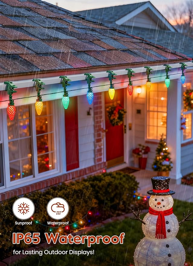 C9 LED Christmas Lights Outdoor 68Ft 100 LED String Lights with Quick Clips Commercial Grade Extendable Waterproof Outdoor Christmas Lights for House Outside Roofline Xmas Decorations Multicolor