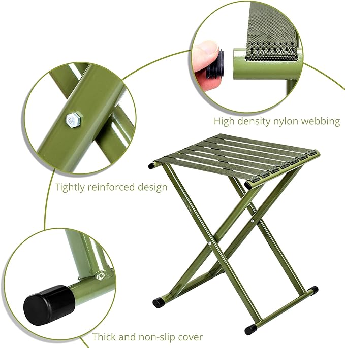 TRIPLE TREE Folding Stool 17.8 Height Heavy Duty Camping Stool Outdoor Portable Chair Hold up to 600 lbs for Walking Hiking Fishing
