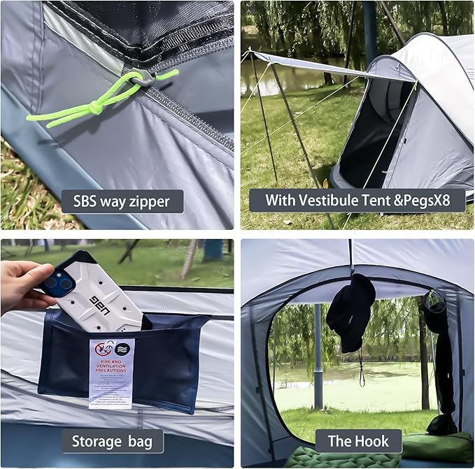 4 Person Easy Pop Up Tent Waterproof Automatic Setup 2 Doors-Instant Family Tents for Camping Hiking &amp Traveling
