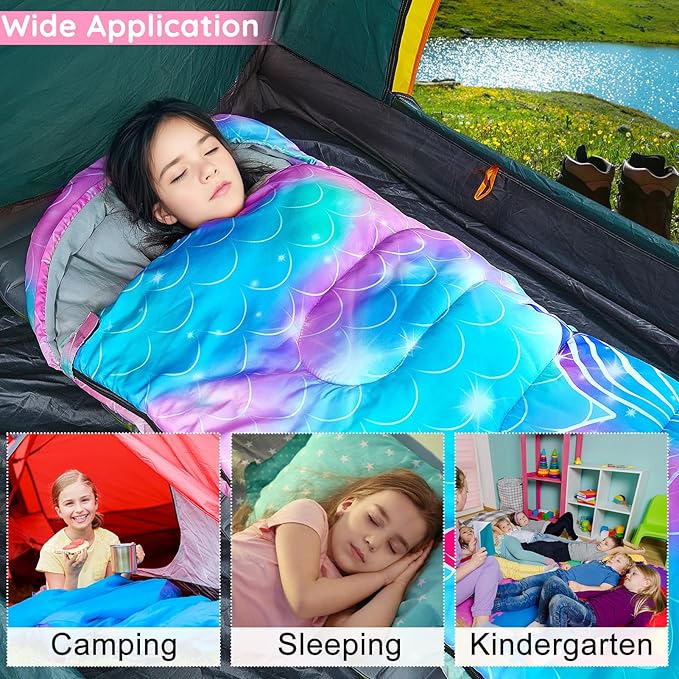 FIOBEE Kids Sleeping Bag for Girls Boys 3 Season Warm &amp Cool Weather Youth Camping Sleeping Bags with Backpacking Bag Waterproof for Traveling Hiking Indoor Outdoor Camping Essentials