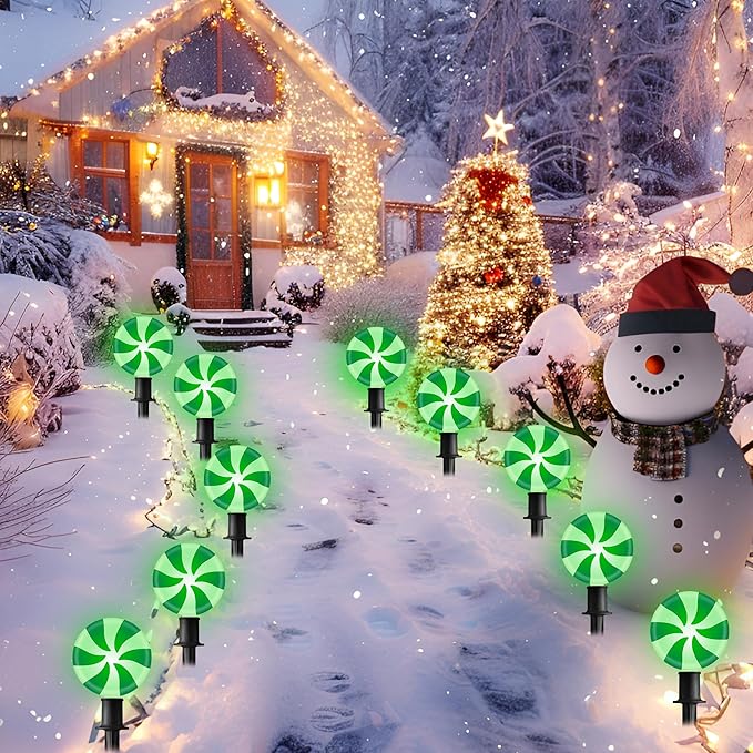 Ultimate Unicorn Christmas Lollipop Pathway Lights for Christmas Decoration 10 LED Christmas Peppermint String Lights Green Lollipop Pathway Lights with Stakes for Garden Christmas Decor