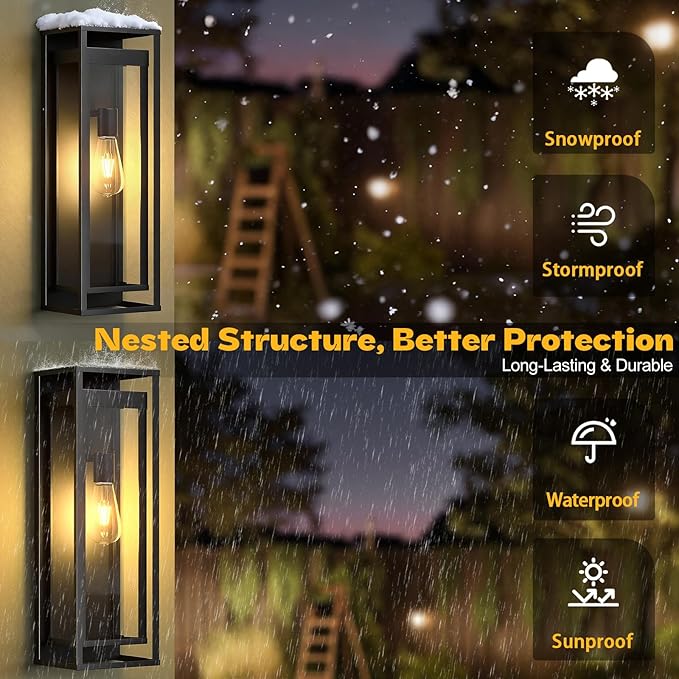 Large Outdoor Wall Sconce-20in Modern Waterproof Sconce Wall Mounted E26 Black Porch Lights Exterior Lighting Fixture for Coach Doorway Patio