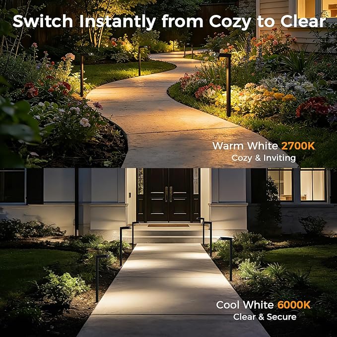 XMCOSY+ Solar Pathway Lights 4 Pack All-Metal Motion Sensor Outdoor Lights Waterproof 300LM Bright Garden Light for Yard Backyard Driveway Walkway 3 Lighting Modes (Warm/Cool White)
