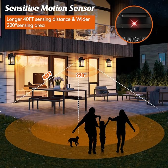 Motion Sensor Outdoor Light Fixture Wall Mount Dusk to Dawn Oil-Rubbed Bronze Waterproof Outside Porch Light with E26 Base Anti-Rust Exterior Wall Lantern with Bubble Glass for House Garage Garden