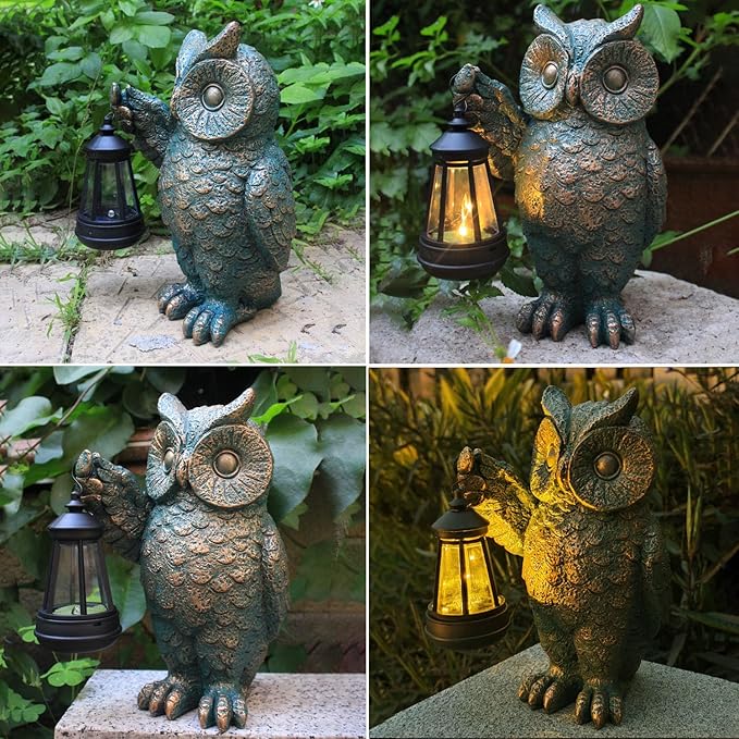 Garden Statues Outdoor owl Figurines Decorated with Solar Lights Unique Christmas Birthday Gifts for Moms Grandmas Women Wives Sisters