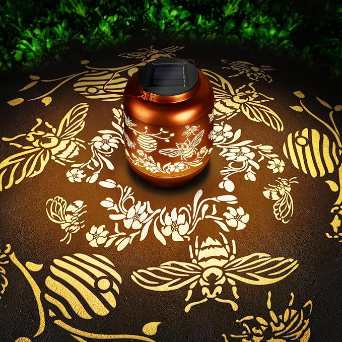 Birthday Gifts for Women Mom Grandma Solar Lantern Outdoor Waterproof Gardening Gifts for Women Bee Garden Decor Hanging Solar Lights Yard Decorations Outdoor Backyard Patio Porch