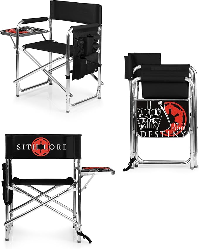 PICNIC TIME Star Wars Darth Vader Sports Chair with Side Table Beach Chair Camp Chair for Adults (Black) 36.6 x 18.5 x 32.9
