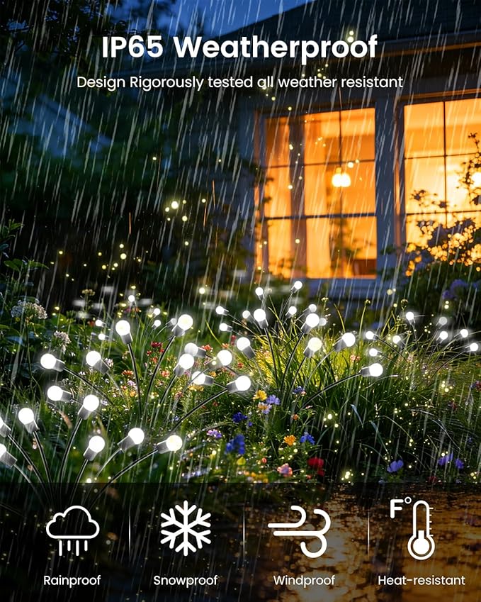 OZS 8 Pack Total 64 LED Solar Firefly Lights Fairy Outdoor - Solar Garden Lights Outdoor Sway by Wind Waterproof for Garden Patio Pathway Fairy Decoration (Cool White)