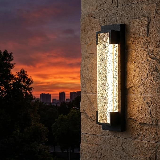 Hyunbae Outdoor Wall Light 18.9 Large LED Modern Outdoor Wall Sconce Waterproof Exterior Lighting Fixture with Acrylic Water Ripple Lamp 2700K Outdoor Porch Lights for House Garage Dimmable