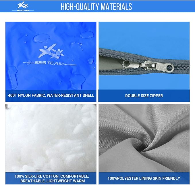 Warm Weather Sleeping Bag - Portable Waterproof Compact Lightweight Packable for Kids Teens Adults Camping Backpacking Hiking Spring Summer Fall