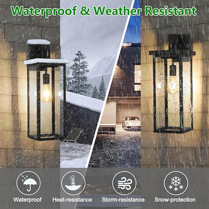 tewei Large Size Outdoor Wall Lantern Exterior Wall Light Fixture Matte Black Porch Light Waterproof Outdoor Lights for House with Clear Glass Shade E26 Base Wall Sconces for Garage (1 Pack)
