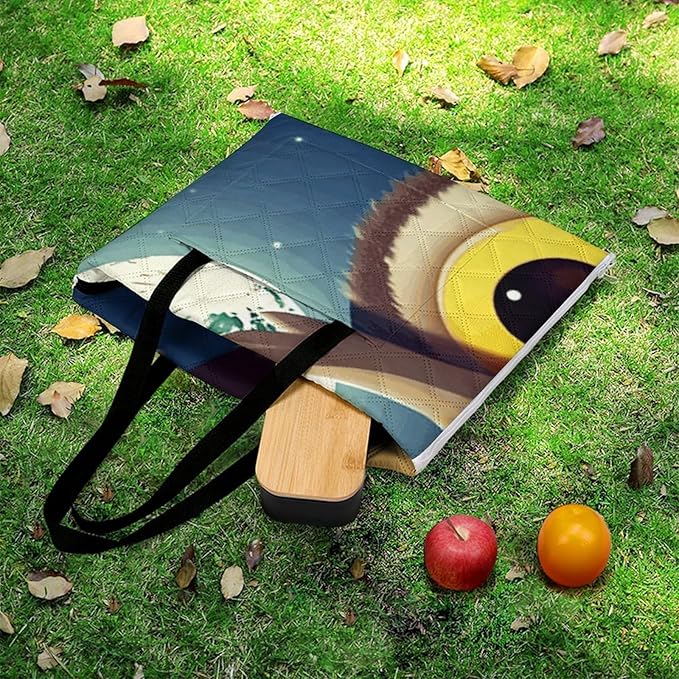 Zipper Owl and Yellow Moon Style Picnic Mat Suitable for Travel Camping Park Or Home Use