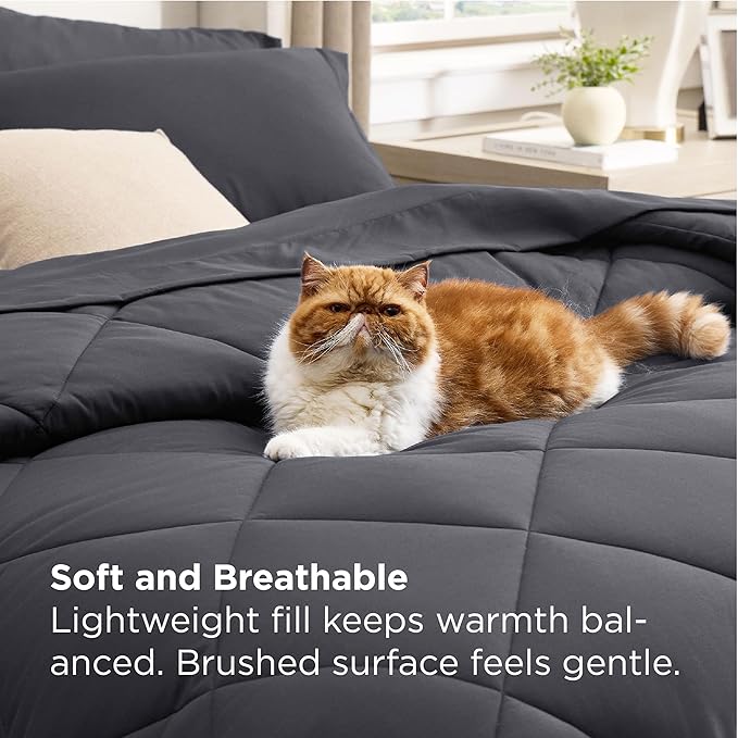 Bedsure 7 Pieces Full Comforter Set Premium Series Hotel Luxury Soft Bed in a Bag Goose Down Alternative Safe for Sensitive Skin Bedding Comforter All Season Medium Warmth Dark Grey Full Size