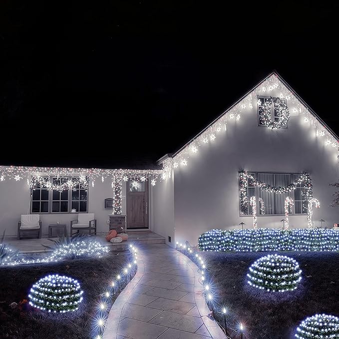 BlcTec Christmas Net Lights 360 LED 9.8ft x 6.6ft Outdoor Christmas Lights with 8 Modes Timer Connectable Waterproof for Trees Bushes Shrubs Yard Outdoor Decorations Cool White