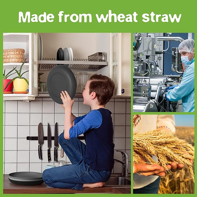 Teivio 32-Piece Kitchen Plastic Wheat Straw Dinnerware Set Service for 8 Dinner Plates Dessert Plate Cereal Bowls Cups Unbreakable Colorful Plastic Outdoor Camping Dishes Gray Ombre