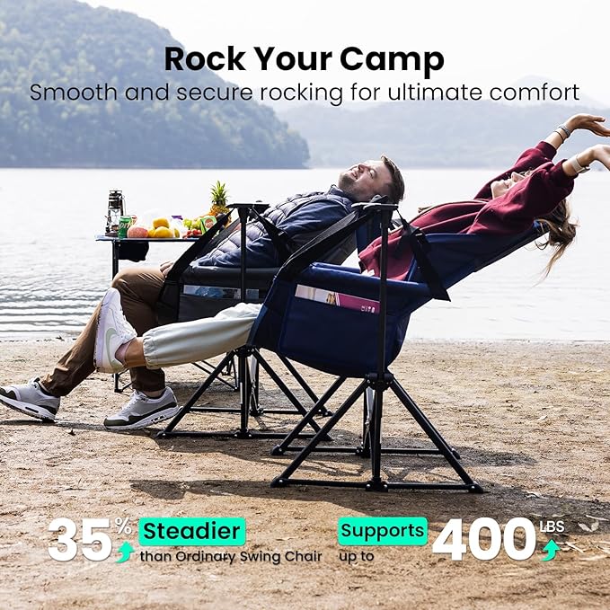 Hammock Camping Chair for Adults with Adjustable Backrest Heavy Duty Padded Folding Hammock Chair Supports 400lbs Portable Hammock Chair Swinging Chair for Camping 2 Pack (Blue-2 Pack)