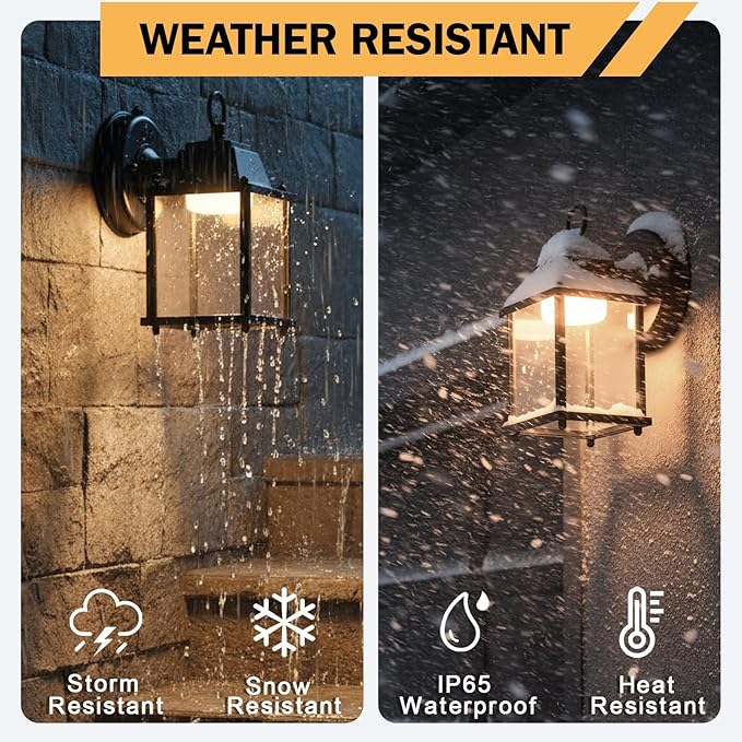 LIT-PaTH Small Outdoor LED Wall Lantern with Dusk to Dawn Photocell 3000K Warm White 9.5W 800 Lumen Aluminum Housing Plus Glass Outdoor Rated 1-Pack Black