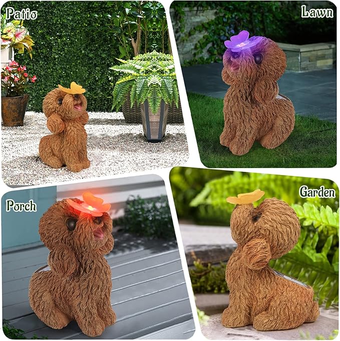 Dog Statues Outdoor Decor Solar Lights Outdoor Statue Garden Decorations Solar Dog Ornaments for Patio Lawn Yard Art Decoration Housewarming Garden Gift