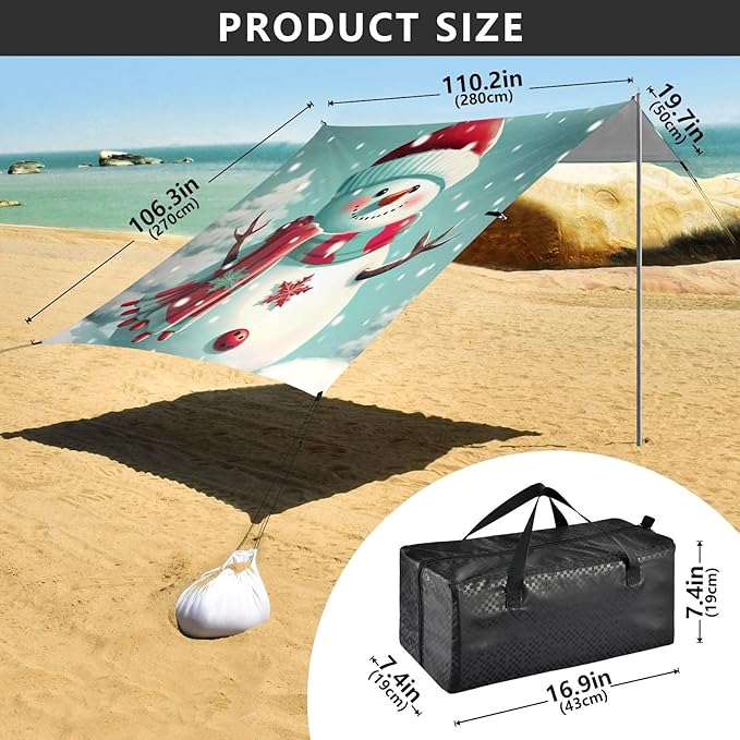 Christmas Snowman SnowflakeCamping Sun Shelters 9.2 x 10.5 FT Beach Canopy Tent Sun Shade with Carrying Bag for Camping Trips Fishing Backyard Fun or Picnics 21341853