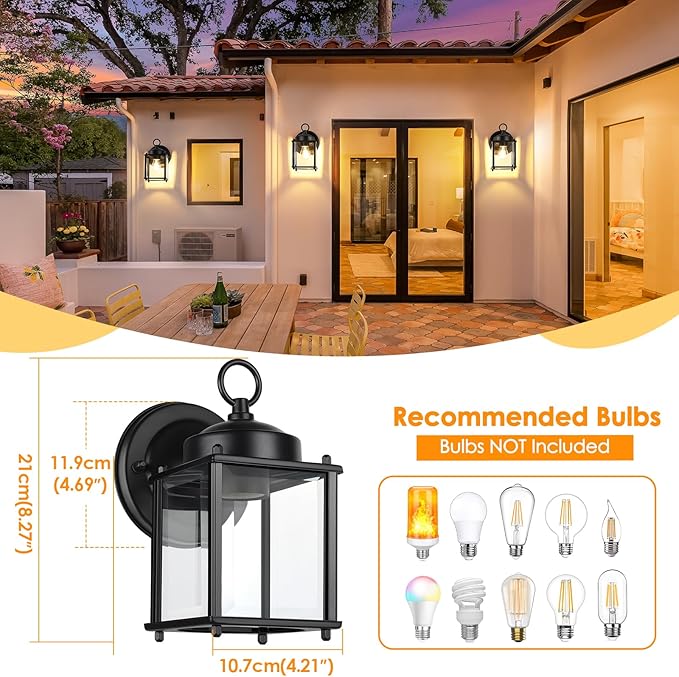 Outdoor Wall Lantern Exterior Waterproof Wall Sconce Light Fixtures Black Front Door Wall Lighting with Clear Beveled Glass Shade 2 Pack