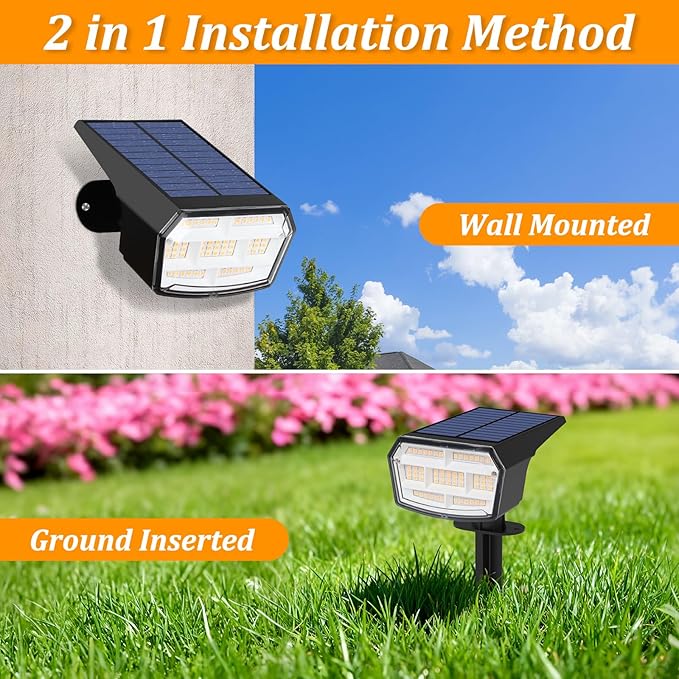 Sucolite 6-Pack Solar Spot Lights Outdoor Waterproof IP65 3 Lighting Modes 2-in-1 Solar Landscape Spotlights for Yard 59 LED Solar Powered Wall Lights for Garden Pathway Driveway Walkway Warm White