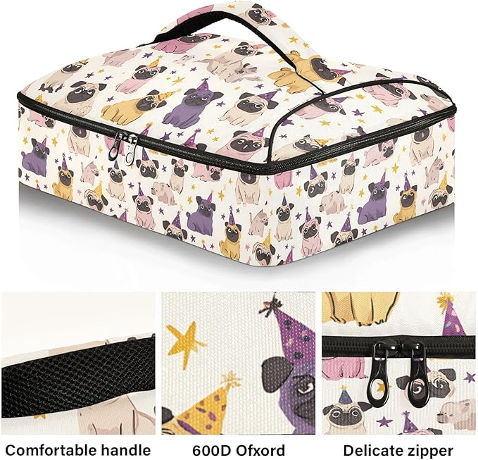 Casserole Carrier Loveliness Dog Pattern PrintInsulated Casserole Carrier for Hot or Cold Food Thermal Lunch Tote for Potluck Parties Picnic Beach Fits 9 x 13 Inches Baking Dish