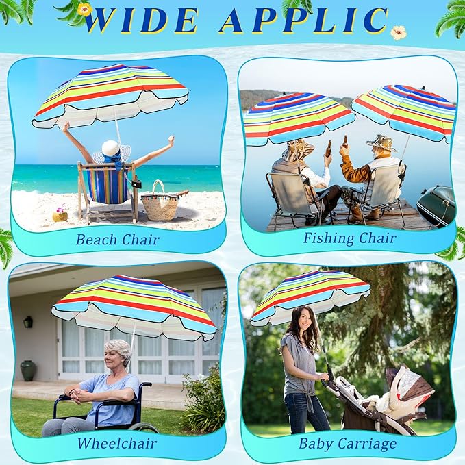 Buryeah 2 Pcs Automatic Chair Umbrella with Universal Clamp 44 UPF 50+ Portable Clamp on Beach Chair Adjustable Wheelchair Umbrella for Outdoor Patio Parasol