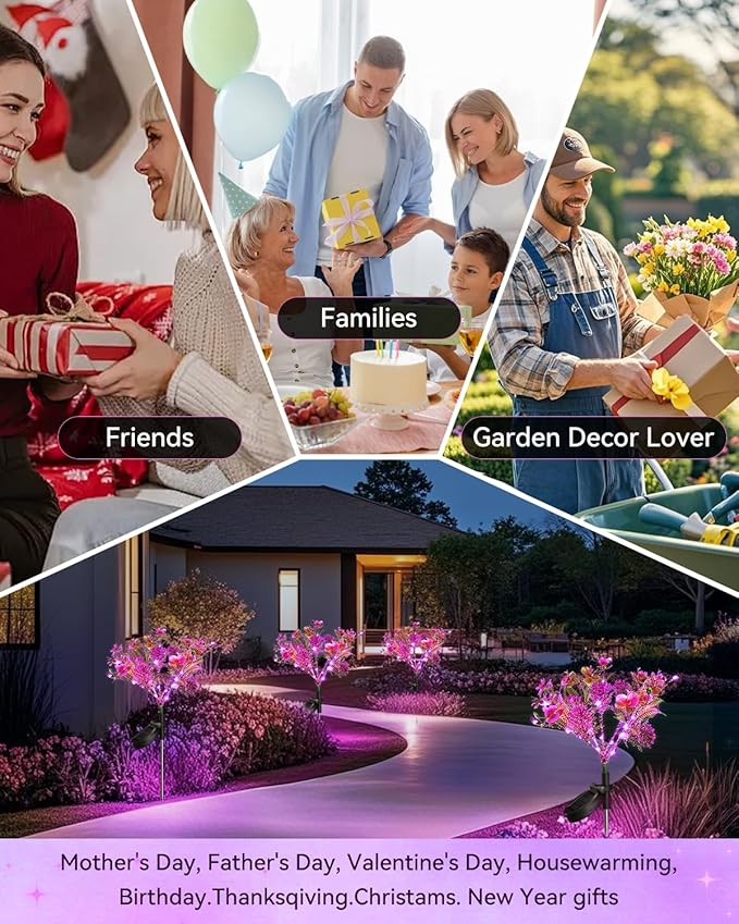 Neporal Solar Garden Lights 6PK Purple Phalaenopsis Solar Flowers Outdoor Waterproof Solar Lights Decorative for GardenYard Decor Outdoor Decor