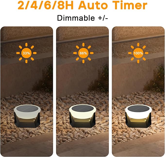 Solar Post Lights with Remote Control Modern Pillar Light Dusk to Dawn IP54 Waterproof Solar Post Cap Lights with 3200K LED Outdoor Light Fixture for Garden Deck Patio Outside Lighting (Geometric)