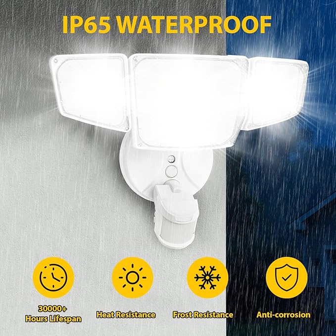 90W 10000LM LED Security Lights Motion Sensor Outdoor Lights 4 Head Dusk to Dawn 6500K Daylight Flood Lights Outdoor Motion Sensor IP65 Waterproof Motion Light for Outside Garage Yard Porch