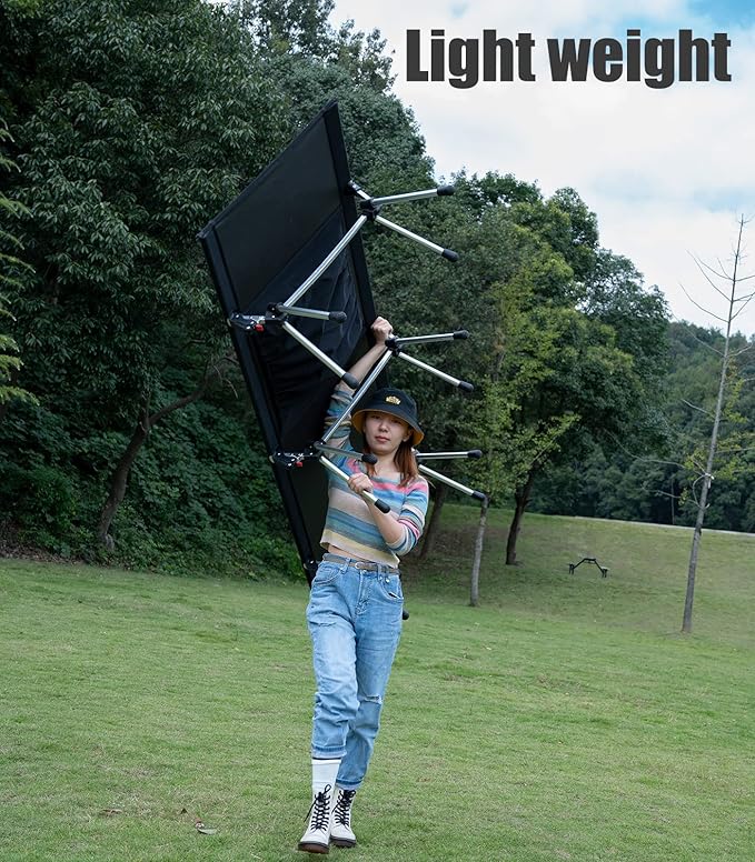 iClimb Super Easy Assemble Folding Cot Ultralight Compact Heavy Duty with Carry Bag for Adults Camping Backpacking (Black Two Heights)