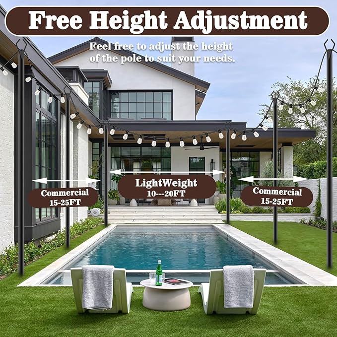 10Ft String Light Poles 6 PackLight Poles for Outside LightsOutdoor with Fence Brackets Hanging LightsMetal Stand Deck Patio Backyard