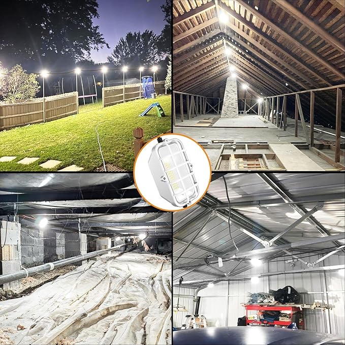 100ft LED Construction String LightsSuper Bright 300W 30000LM Waterproof IP67 Led String Work Lights Construction Temporary Lights (Upgrad 100ft-10lights)