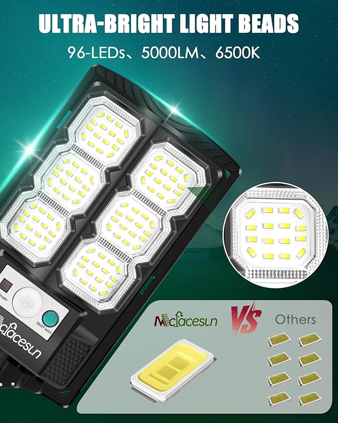 Solar Street Lights Outdoor 5000LM 6500K Solar Lights IP66 Waterproof with Motion Sensor &amp Dusk to Dawn led Solared Street Light Easy Installation Pack of 4