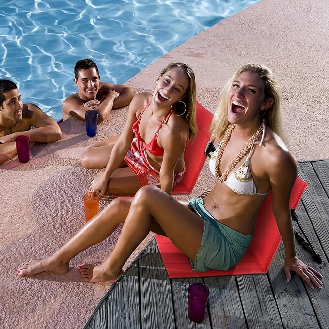 Karenhi 2 Pcs Foldable Poolside Chairs Portable Beach Chair Folding Poolside Chairs for Edge of Pool for Adults Traveling Camping Picnic Lawn Accessories (Red)