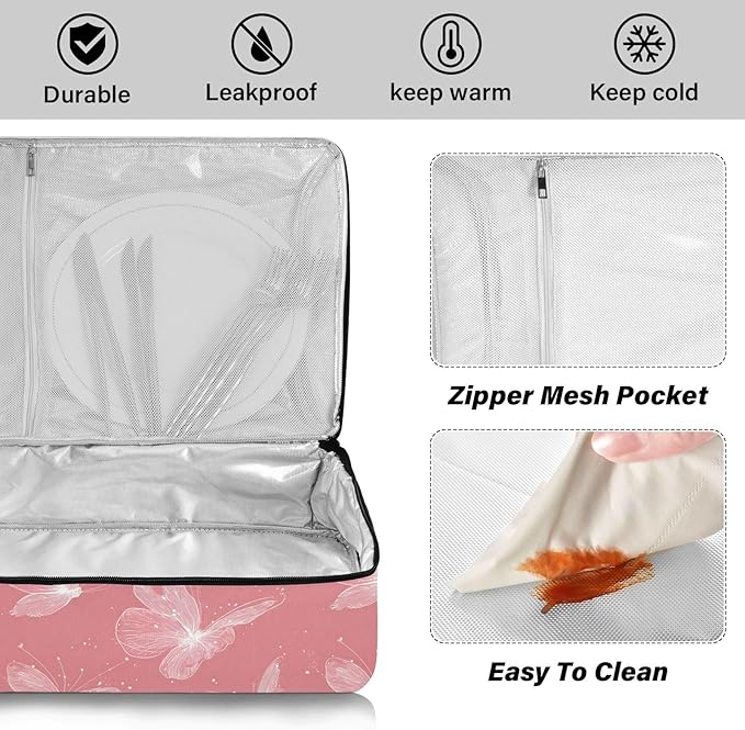 Casserole Carrier Cute Pattern Butterfly PrintInsulated Casserole Carrier for Hot or Cold Food Thermal Lunch Tote for Potluck Parties Picnic Beach Fits 9 x 13 Inches Baking Dish