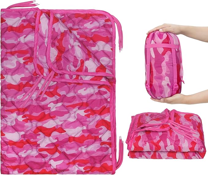 Mirzoyan Woobie Blanket Military Poncho Liner Camo Insulated Camping Woobie Blanket for Outdoor Hiking (Pink with Zipper)