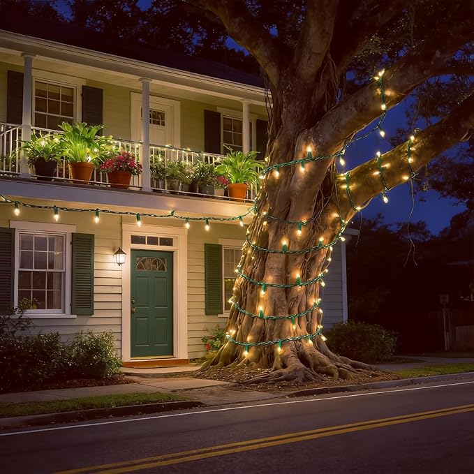 200 LED Warm White Christmas Lights UL Certified and Commercial Grade 66ft Green Wire String Lights for Indoor and Outdoor Party Wedding Garden Patio.