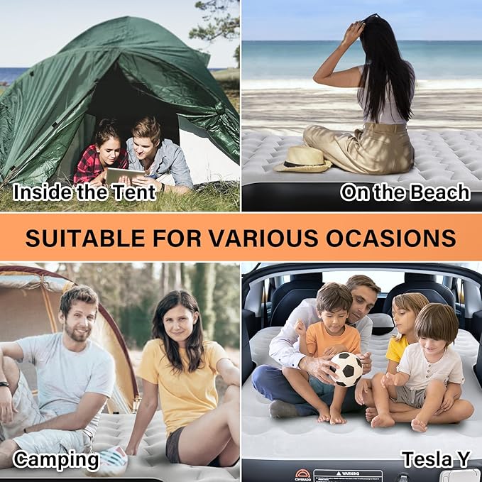 Coverado Tesla Model Y Air Mattress One Click Self Inflating Tesla Y Sleeping Pad Wireless Pump &amp Light Function 4.5 Thick Comfort Flocking Model Y Air Bed Tesla Model Y Mattress Fit 2020-202