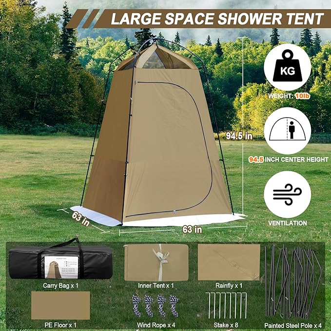 Camping Shower Tent 7.9 FT Extra Tall Oversize Privacy Tent Portable Outdoor Bathroom Toilet Tent with Floor Easy Set Up Privacy Shelter for Dressing Hiking Fishing UPF50+