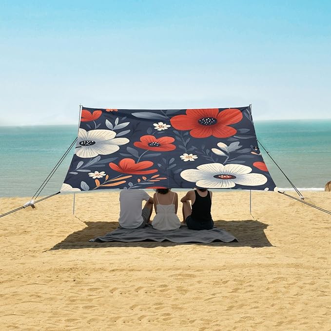 Beach Tent Sun Shelter Flowers in The Wind Lightweight &amp Easy Setup Beach Shade Canopy for Camping Fishing