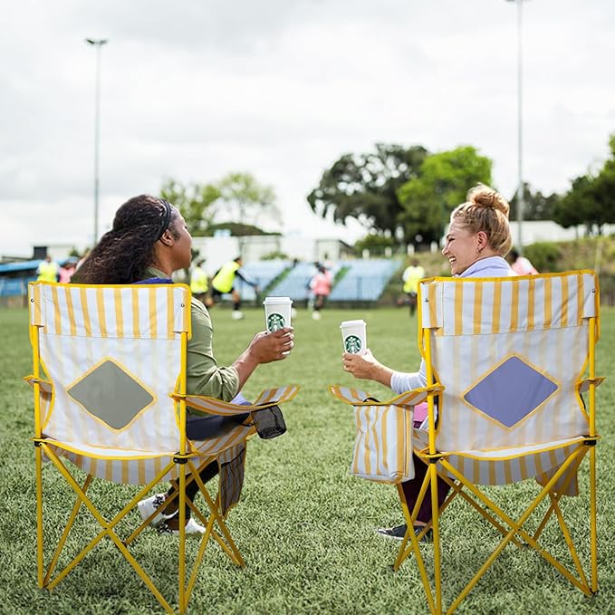 Nazhura 2 Pack Folding Camping Chair with Cooler Pouch Mesh Backrest and Cup Holder Pocket (Yellow 2 Pack)