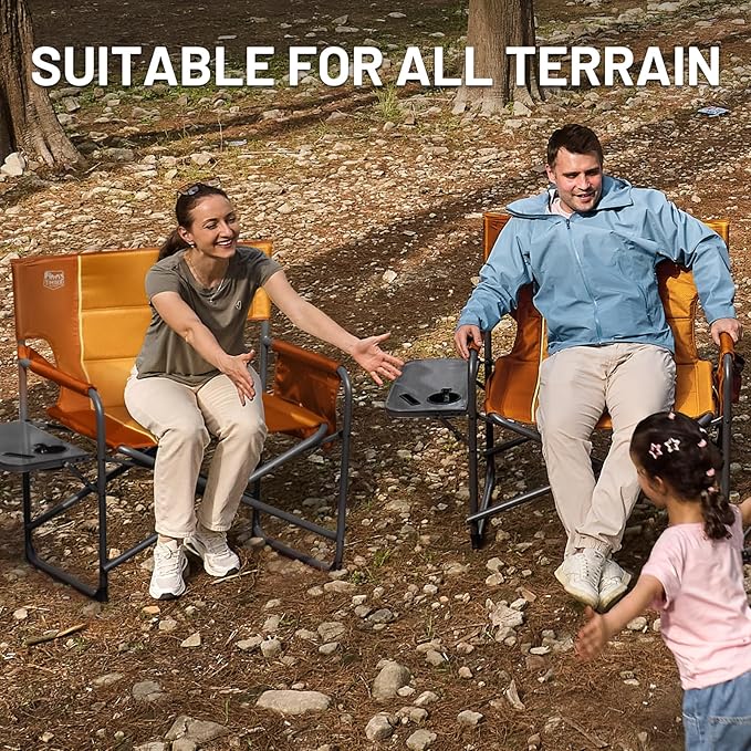 TIMBER RIDGE XXL Director’s Chair – Heavy Duty Folding Chair with Side Table 500 lb Capacity Extra Wide Padded Seat for Camping Sports Beach Patio and Outdoor Use Orange-2 Pack