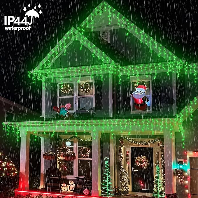 QITONG Green Icicle Lights 33ft 400 LED String Lights Outdoor with 8 Modes Clear Wire Connectable Christmas Lights Plug in Indoor