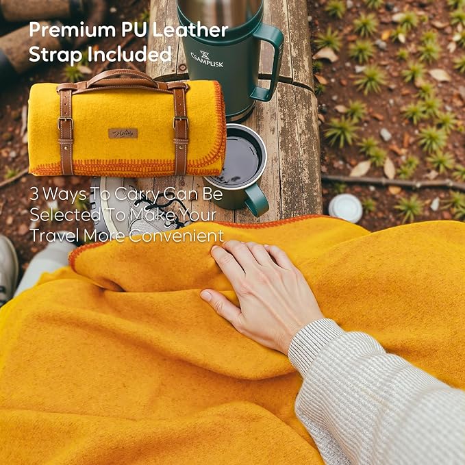 100% Wool Blanket 62 x 86 Warm Thick Washable Military Wool Blanket Great for Camping Outdoors Sporting Events Survival Kits Yellow