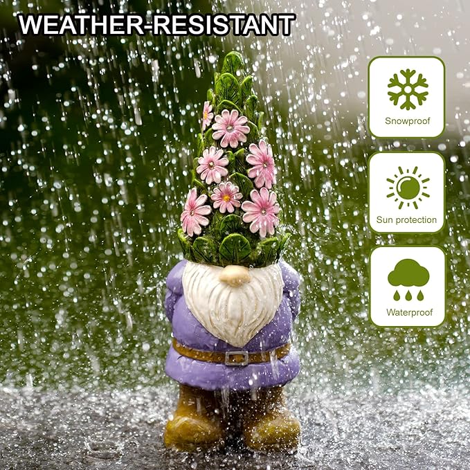 Nacome Solar Garden Outdoor Statues Gnome with Succulent and 7 LED Lights - Lawn Decor for Patio Balcony Yard Ornament - Chrismtas Gifts for Mom Grandma