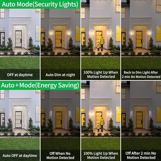 2-Pack Motion Sensor Outdoor Wall Lantern Dusk to Dawn Exterior Light Fixtures Wall Mount White Outside Light for House Waterproof Outside Lantern Sconces Anti-Rust Porch Lighting with Clear Glass
